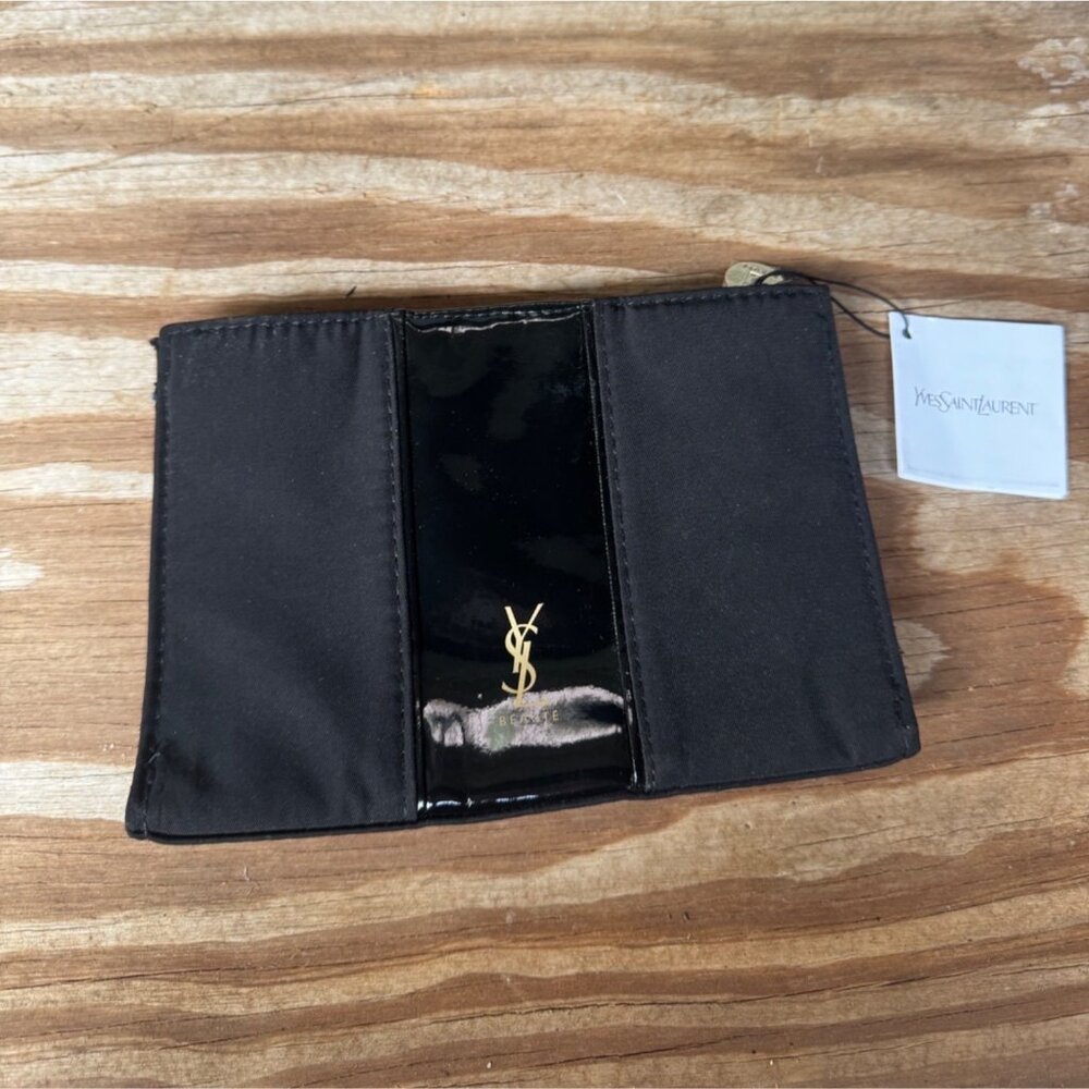 Yves Saint Laurent Black & Gold Beaute Makeup Pouch With Zipper Closure